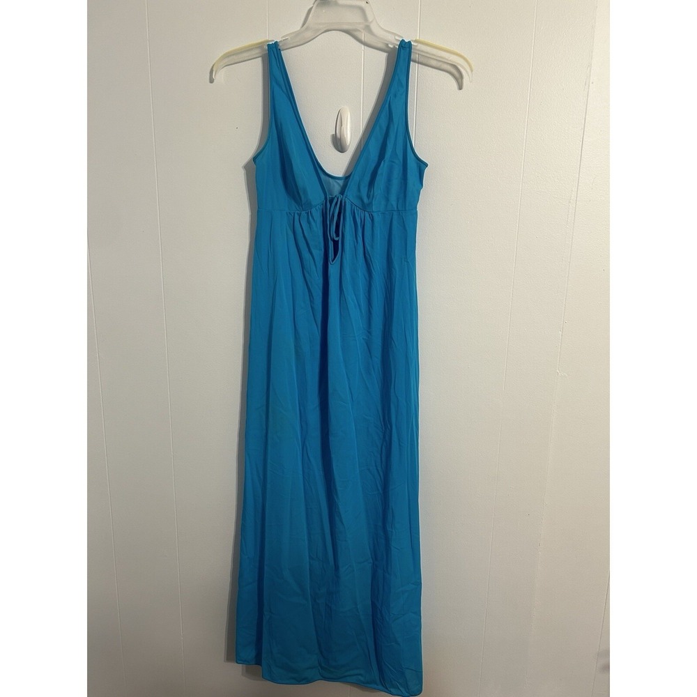 Vintage Sears Turquoise Blue Nylon Maxi Nightgown Empire Waist Made in USA 32-34